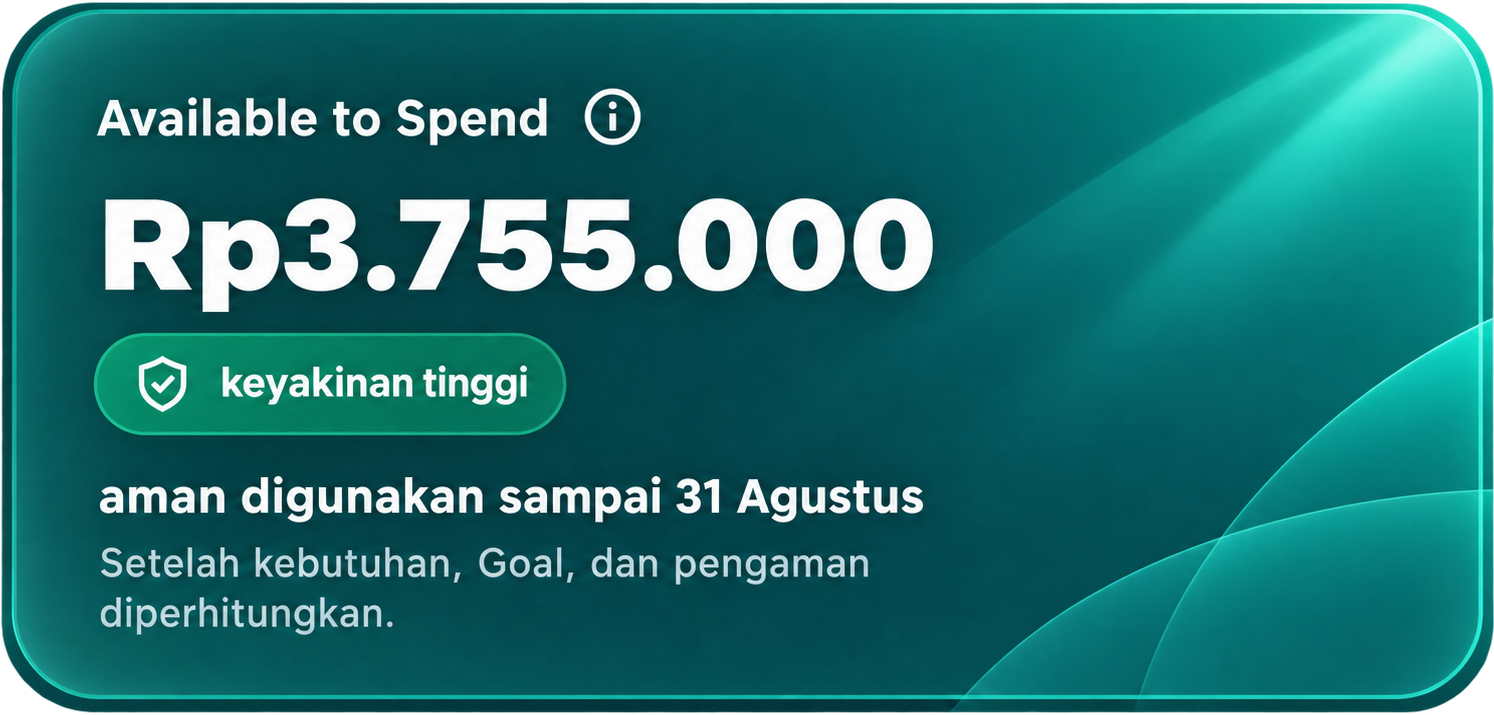 Available to Spend Rp3.755.000 dengan keyakinan tinggi, aman digunakan sampai 31 Agustus.